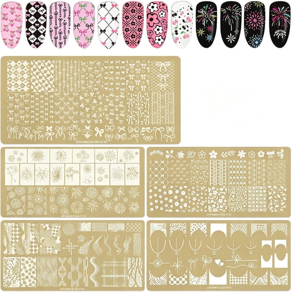 BPPEG Nail Stamping Plates Set-5Pcs Nail Art Templates,French Tip Nail Plate Stamps Nail Stamp Design Tools for French Manicure Diy Home Salon Use