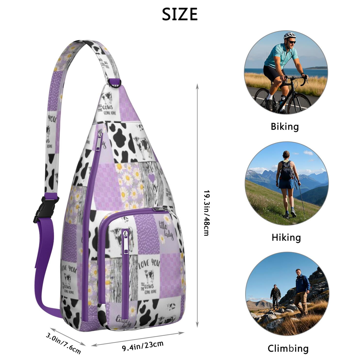 Vintage Highland Cow Print Sling Backpack – Cute Farmhouse Floral Cow Crossbody Bag for Women & Men, Lightweight Hiking Daypack