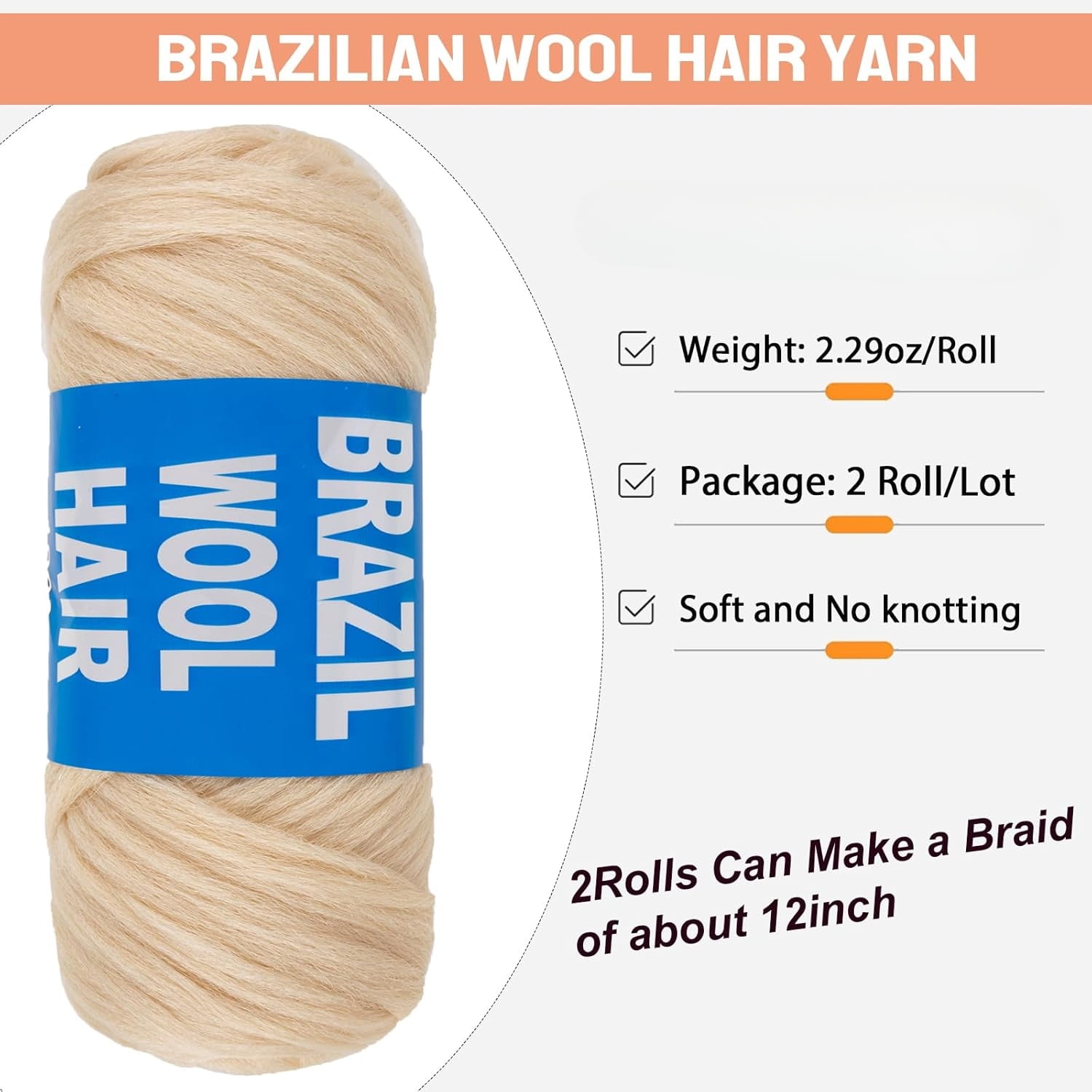 2/4/8 Rolls Brazilian Wool Hair for Braiding Acrylic Hand Knitting Wool Yarn for Soft Locs Crochet Hair Jumbo Braids Twist Braiding Hair Extensions