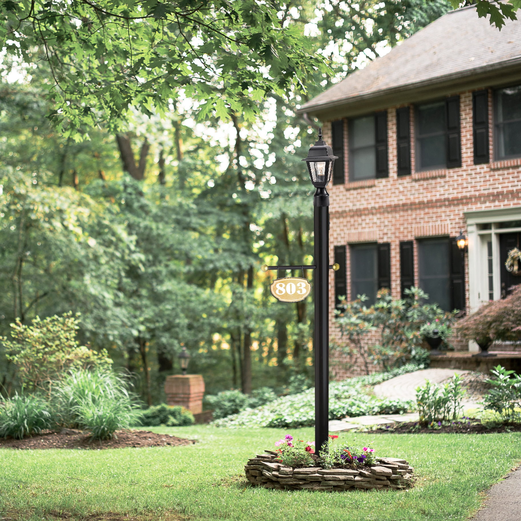 Design House 80" Direct Burial Outdoor Lamp Post with Cross Arm, Black