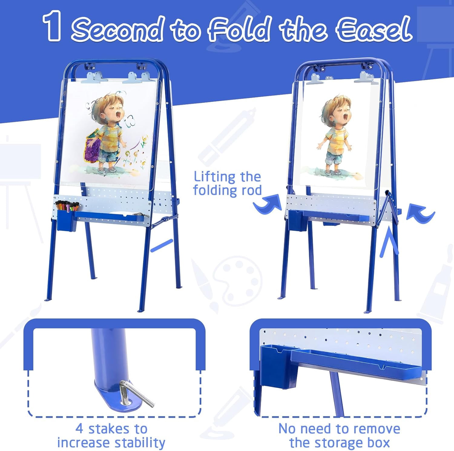 FUNLIO Foldable Outdoor Easel for Kids Aged 3+, Waterproof & Sunproof Kids Easel with 2 Acrylic Boards