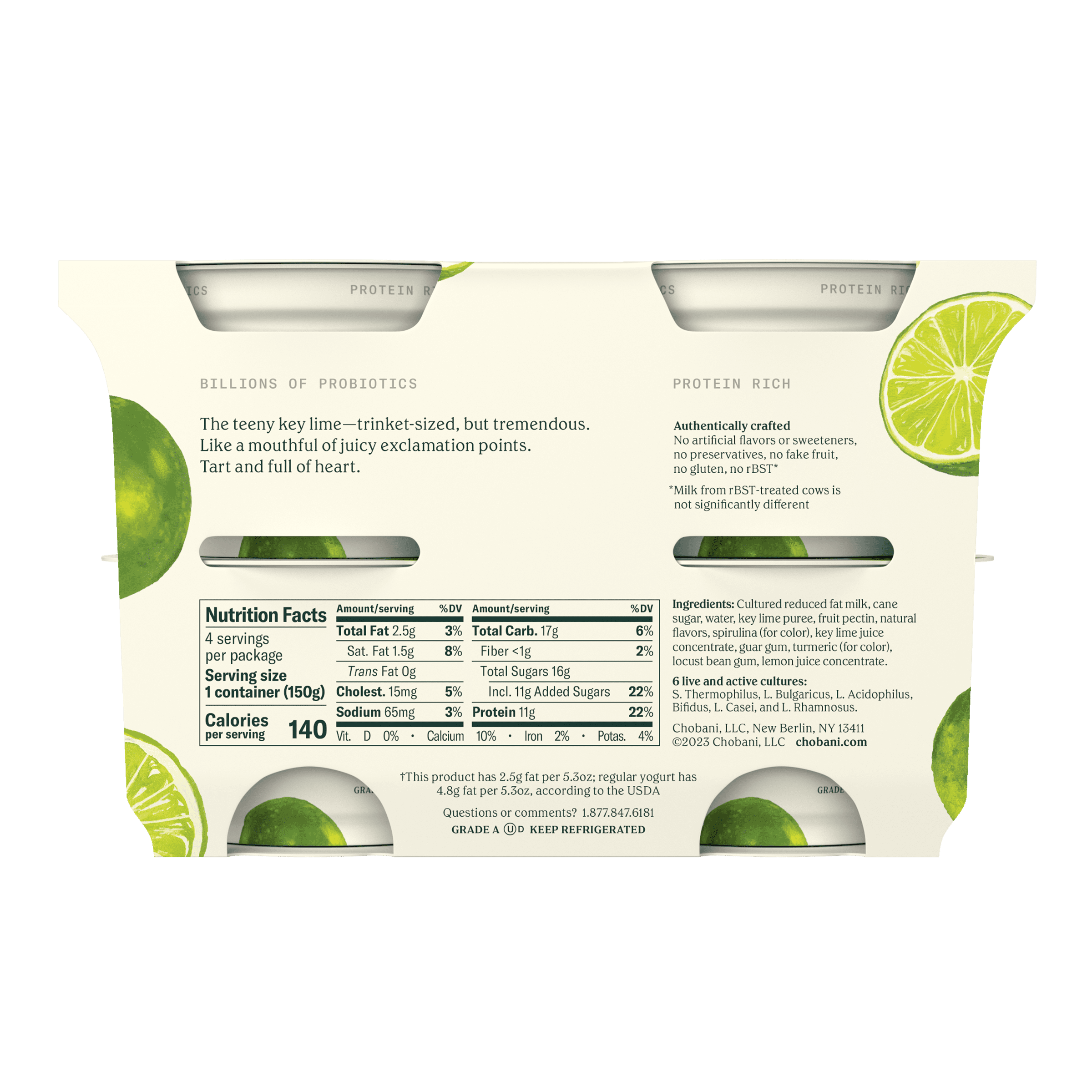 Chobani Low-Fat Greek Yogurt Key Lime Blended 5.3oz 4PK