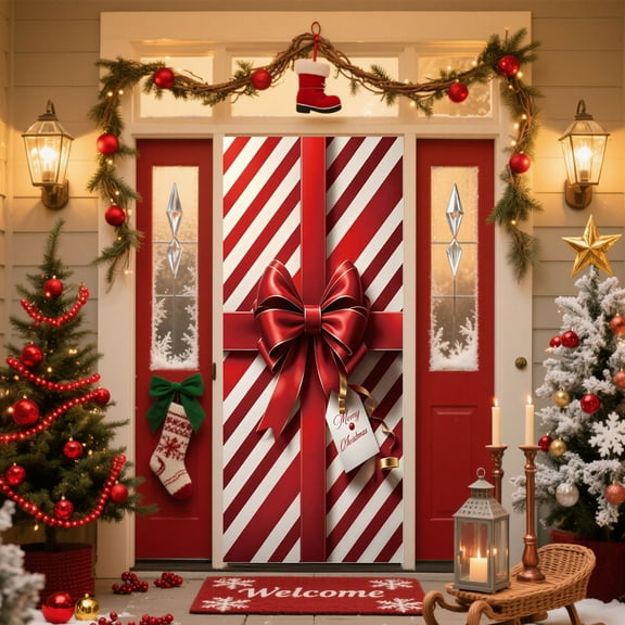 Muyan Christmas Door Cover - Nylon & Spandex, 35.4x70.9 in - Bow - Tied, Festive