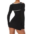 thumbnail image 5 of hirigin Women's Bodycon Mini Dress, Long Sleeve Round Neck Cold Shoulder Hollow Out Club Dress, 5 of 9