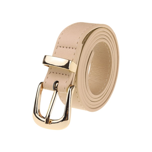 Cinturón de cuero sintético para mujeres con hebilla dorada/plata, cinturones casuales de 0.9" de ancho para jeans, pantalones y vestidos 42.1x0.9" (LxA) Hebilla dorada - Albaricoque
