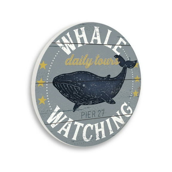 Stupell Industries Whale Watching Tours Sign Rustic Blue Marine Life,12 x 12,Design By Jennifer Pugh