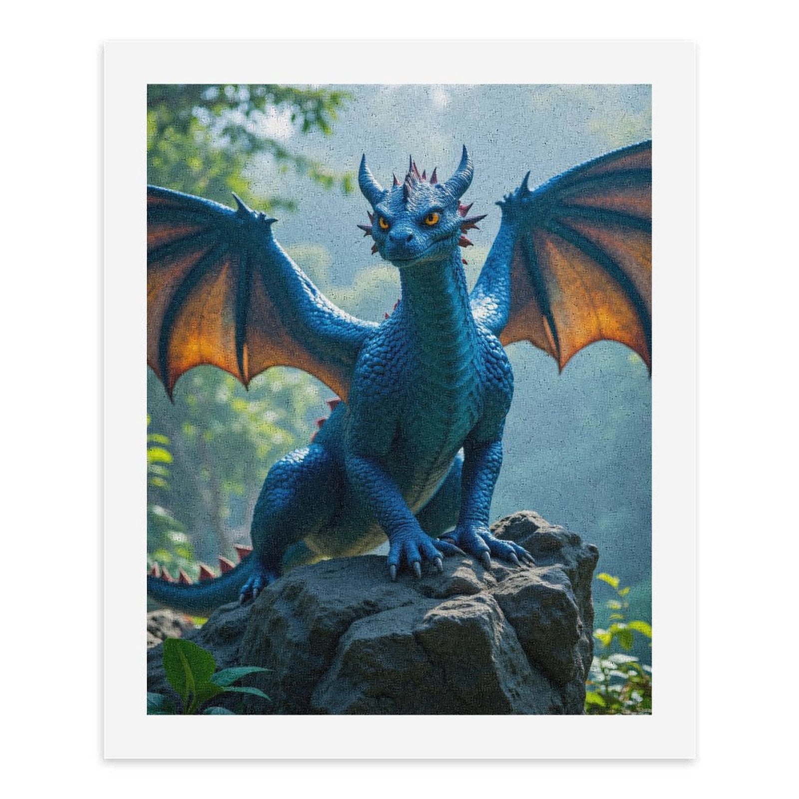 Paint by Numbers Kit for Adults, Blue Dragon On Rock Forest Background Paint by Numbers, Easy Paint by Numbers Kit for Adults Beginner, DIY Adult Paint by Number Kits on Canvas, Home Decor