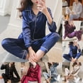 thumbnail image 6 of Women Satin Long Sleeve Pajama Set Lapel Top and Pants Solid Pajamas Loungewear, 6 of 11