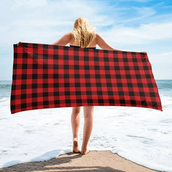 Red Black Plaid Geometric Buffalo Check Bath Towel Camping Bathroom Accessories Face Towel Microfibe