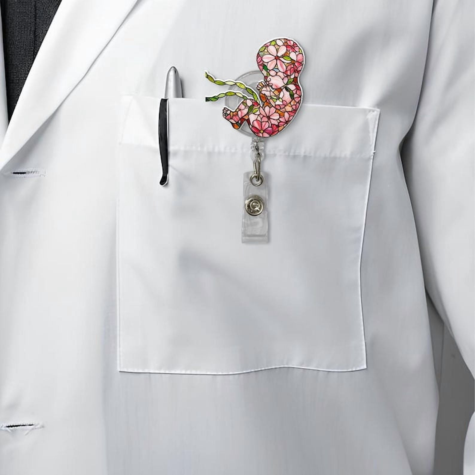 ViciArt Floral Fetus Badge Reel, Acrylic Retractable ID Holder, Pink Flower Pattern, OB Nurse Clip