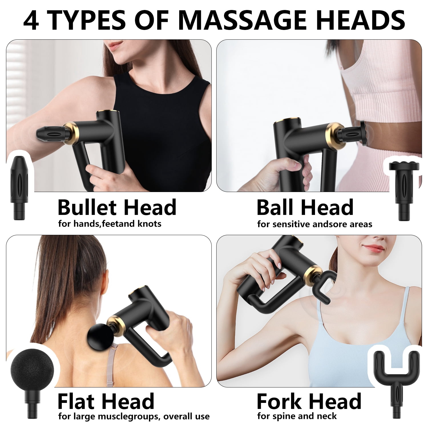 Syenll Massage Gun, Massage Gun Deep Tissue, Percussion Massage Gun with 4 Heads and 6 Speeds, Handheld Massager for Athletes Pain Relief, Black