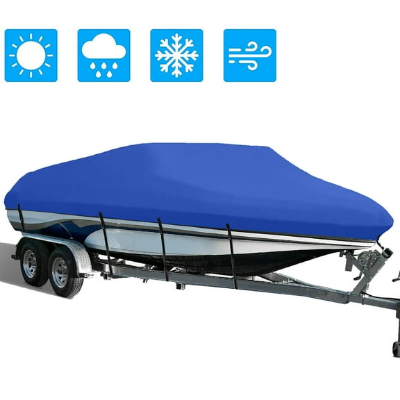SHZAITOR Boat Cover 17-19 Ft Waterproof Trailerable Fabric 210D V-hull Dark Blue