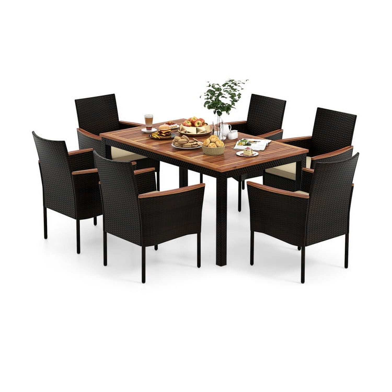 Aimee Lii 7 Pieces Rattan Patio Dining Set with Stackable Chairs and Umbrella Hole, Outdoor Patio Furniture Aimee Lii 7 Pieces Rattan Patio Dining Set with Stackable Chairs and Umbrella Hole, Outdoor Patio Furniture