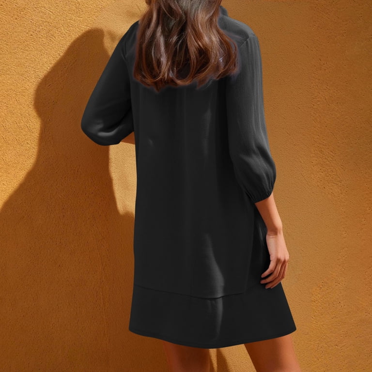black linen dress outfit Loose Linen Dress in Black