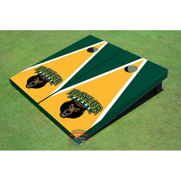 Baylor University Bear Head Yellow And Hunter Green Matching Triangle Cornhole Boards