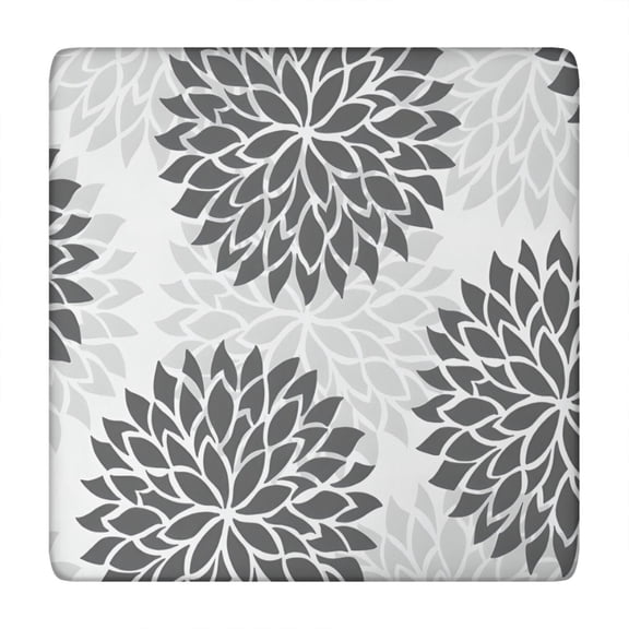 Gray Floral Pattern Square Fitted Tablecloth with Elastic Edge,Square Table Cover,Washable Elastic Table Cover for Home Kitchen Party Decor 34in(86cm)