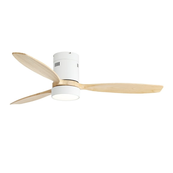 Izzovium 52 Inch Flush Mount Ceiling Fan with LED Light, DC Motor, 3 Wood Blades, Remote, White