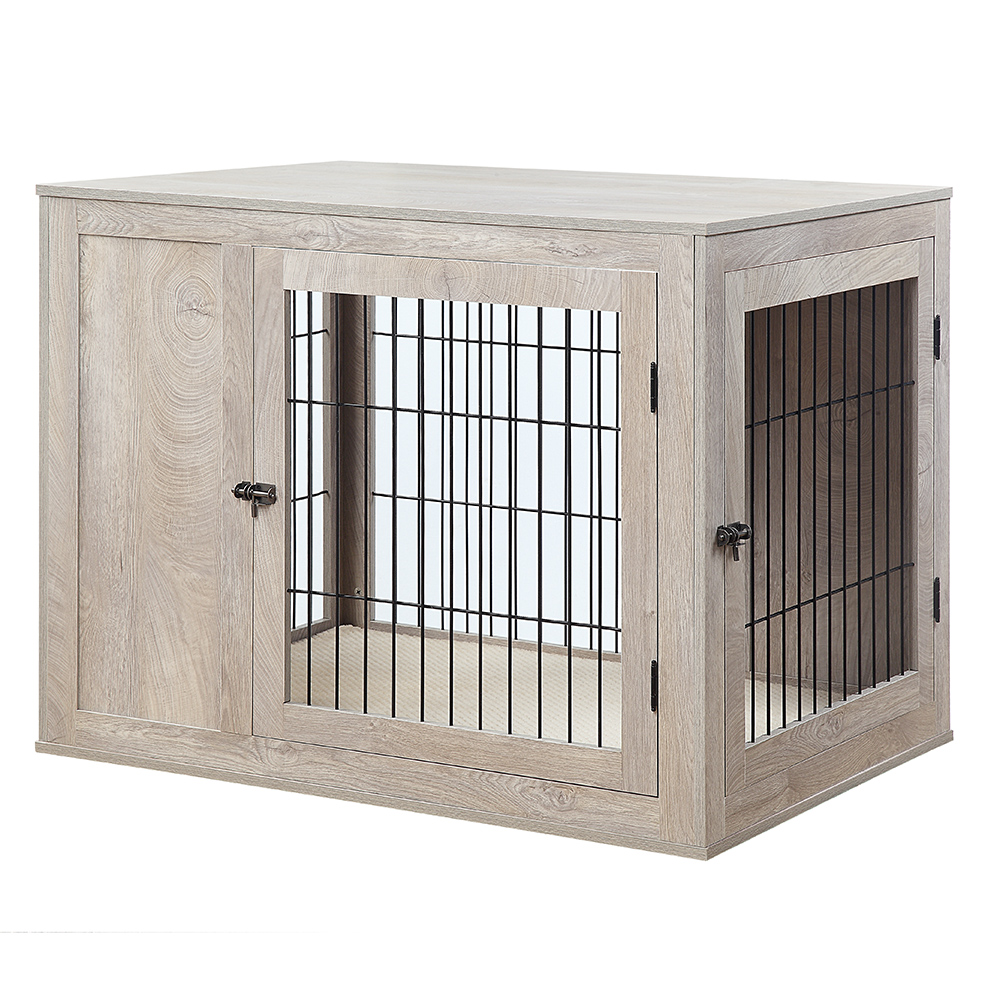 Unipaws Dog Crate Furniture Style,Wooden Wire Dog Kennel with Cushion, Large