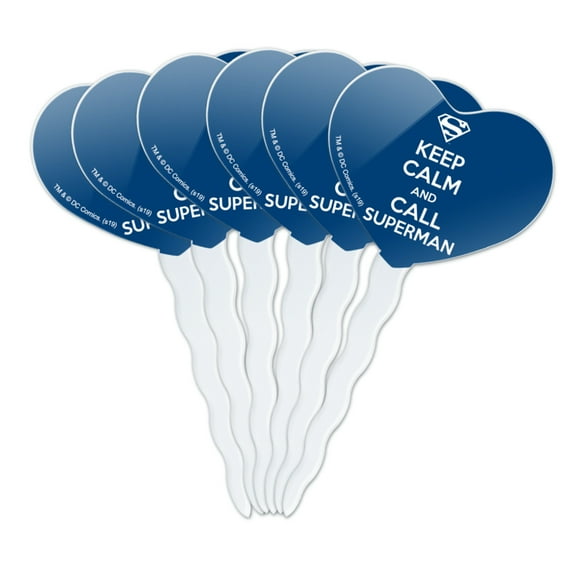 Superman Keep Calm and Call Heart Love Cupcake Picks Toppers Decoration Set of 6