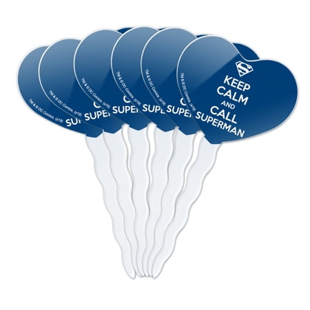 Superman Keep Calm and Call Heart Love Cupcake Picks Toppers Decoration Set of 6