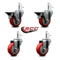 thumbnail image 2 of 3.5 Inch Red Poly Wheel Swivel 7/16 Inch Grip Ring Stem Caster Set 2 Brakes, 2 of 2