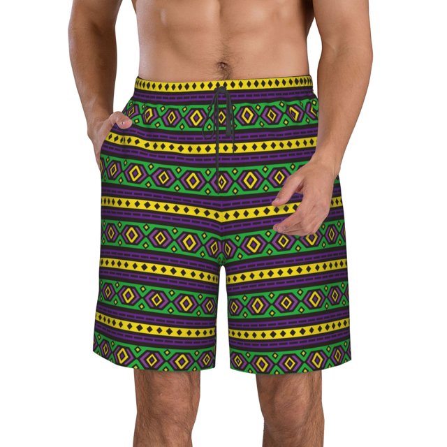 Fotbe Carnival Mardi Gras Trajes de Baño Estampados para Hombre, Shorts de Verano de Secado Rápido, Ropa de Playa, Bañadores-Large