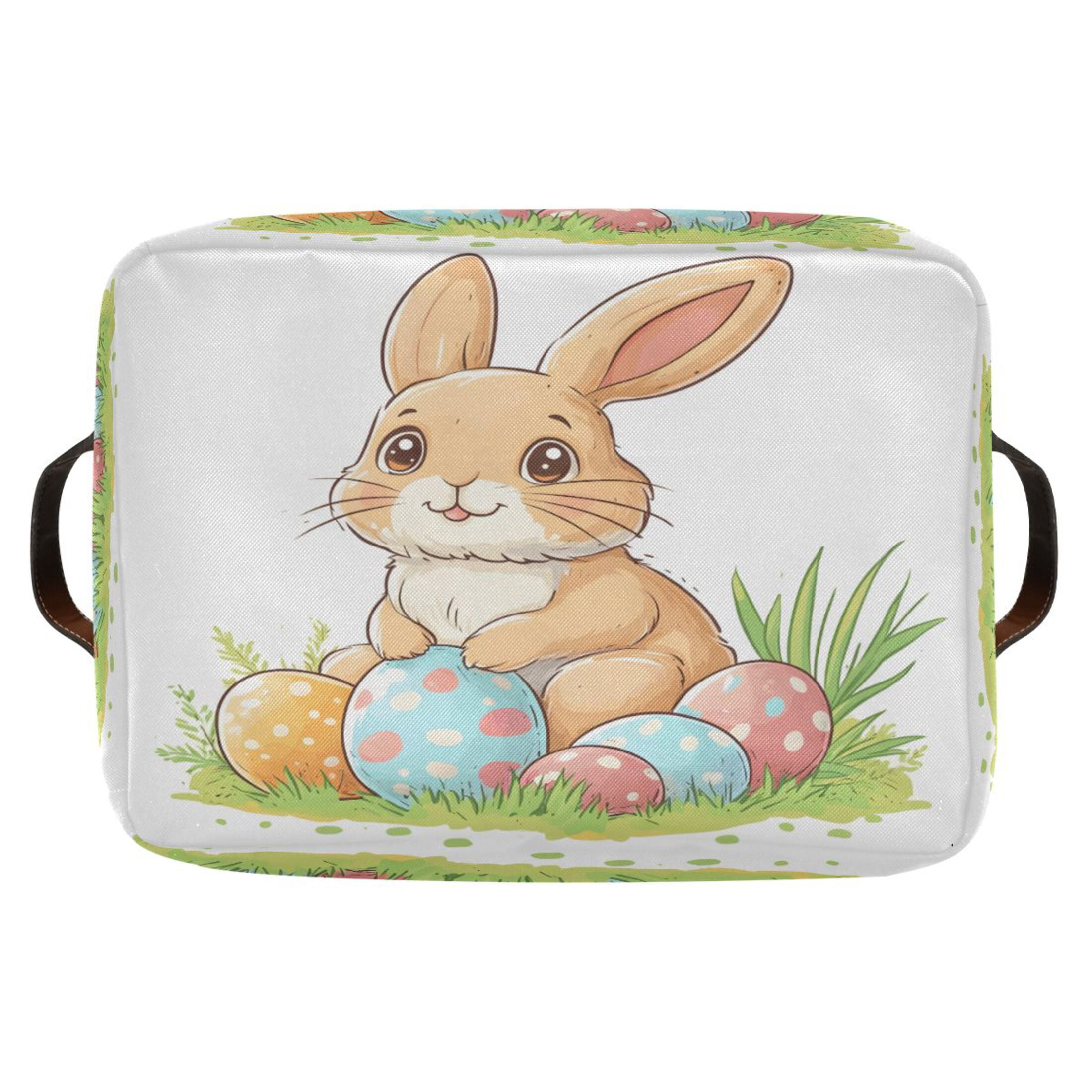 Ryvnso Bunny Easter Rabbit Storage Basket Large Bin Foldable Boxes Toys Organizer 14.2x10.2x8.3in 2 PCs
