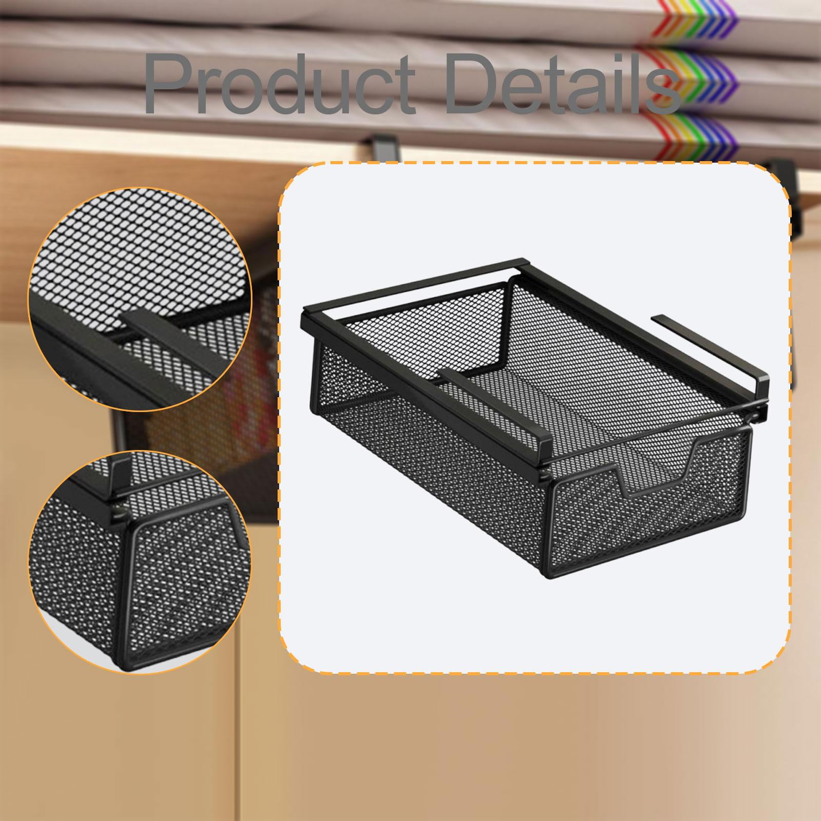 Drawer Storage Basket Under Shelf Organizer Steel Wire Mesh Pull Out Design for Desk Kitchen Counter Wardrobe