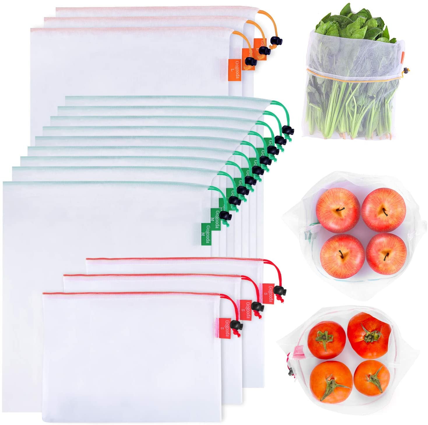 Mesh Drawstring Reusable Washable Vegetable Fruit Grocery Bag Storage Pouch 
