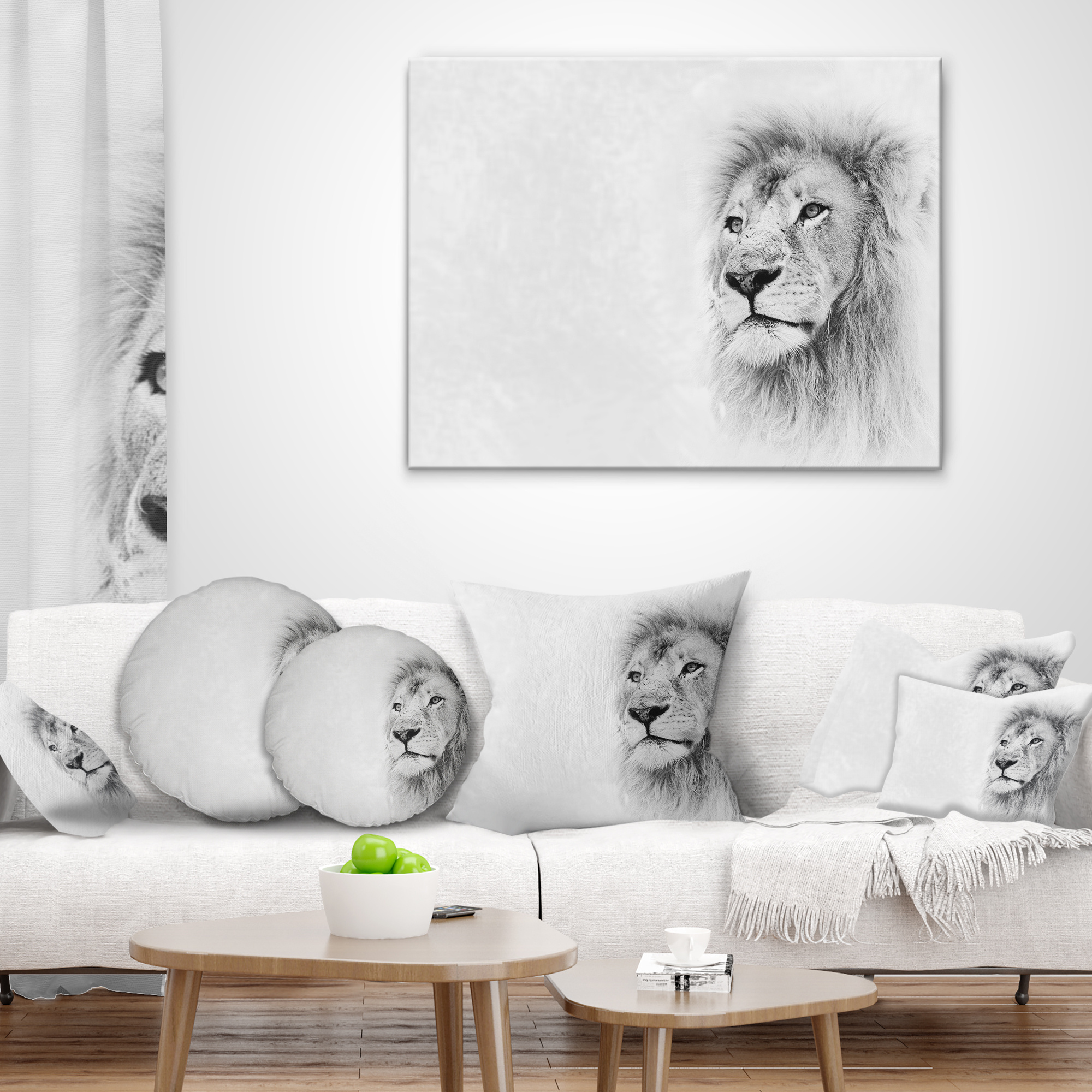 Designart Lion Face on Card Banner - Animal Throw Pillow - 12x20