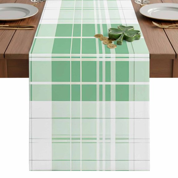 Green Buffalo Plaid Table Runner 13 x 70 Inch, Spring Rustic Washable Cotton Linen Dining Table Runner Tabletop Decorations for Restaurant Home Kitchen Party
