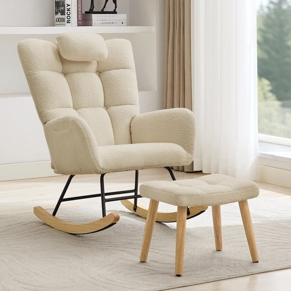 Memoryfield Nursery Rocking Chair with Ottoman, Armchair Accent Chair for Nursery Living Room Bedroom, Camel