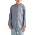 thumbnail image 4 of AUNVITO 2025 Trendy Children's Solid Color Sun Protection Clothing With Long Sleeves And Zippered Hooded Cardigan Jacket For Large Children, 4 of 5