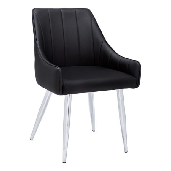 33 in. Leather-Look Dining Chair - Black & Chrome - 2 Piece