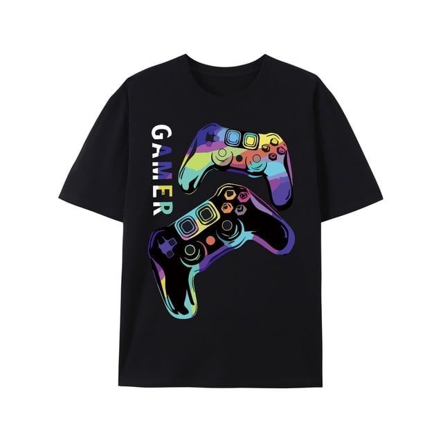 Game Console Print Men's Crew Neck Fashionable Short Sleeve Sports T-shirt, Comfortable And Versatile, For Summer And Spring, Athletic Style, Comfort Fit T-Shirt, As Gifts