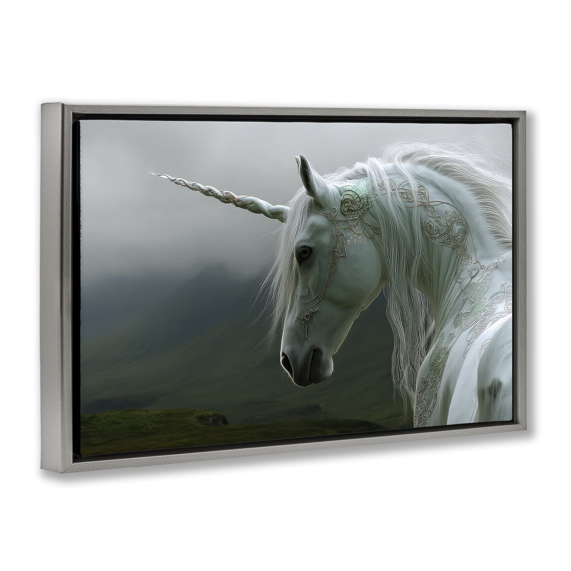 Stupell Industries Dreamy Celtic Unicorn Gray Framed Floater Canvas Wall Art, design by The Wands Want