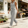 thumbnail image 5 of Mifsaly Women Track Suits 2 Piece Set Sleeveless V Neck Tops and Drawstring Straight Leg Pants with Pockets Soft Comfortable Casual Athletic Workout Matching Lounge Outfits Gray,XL, 5 of 8