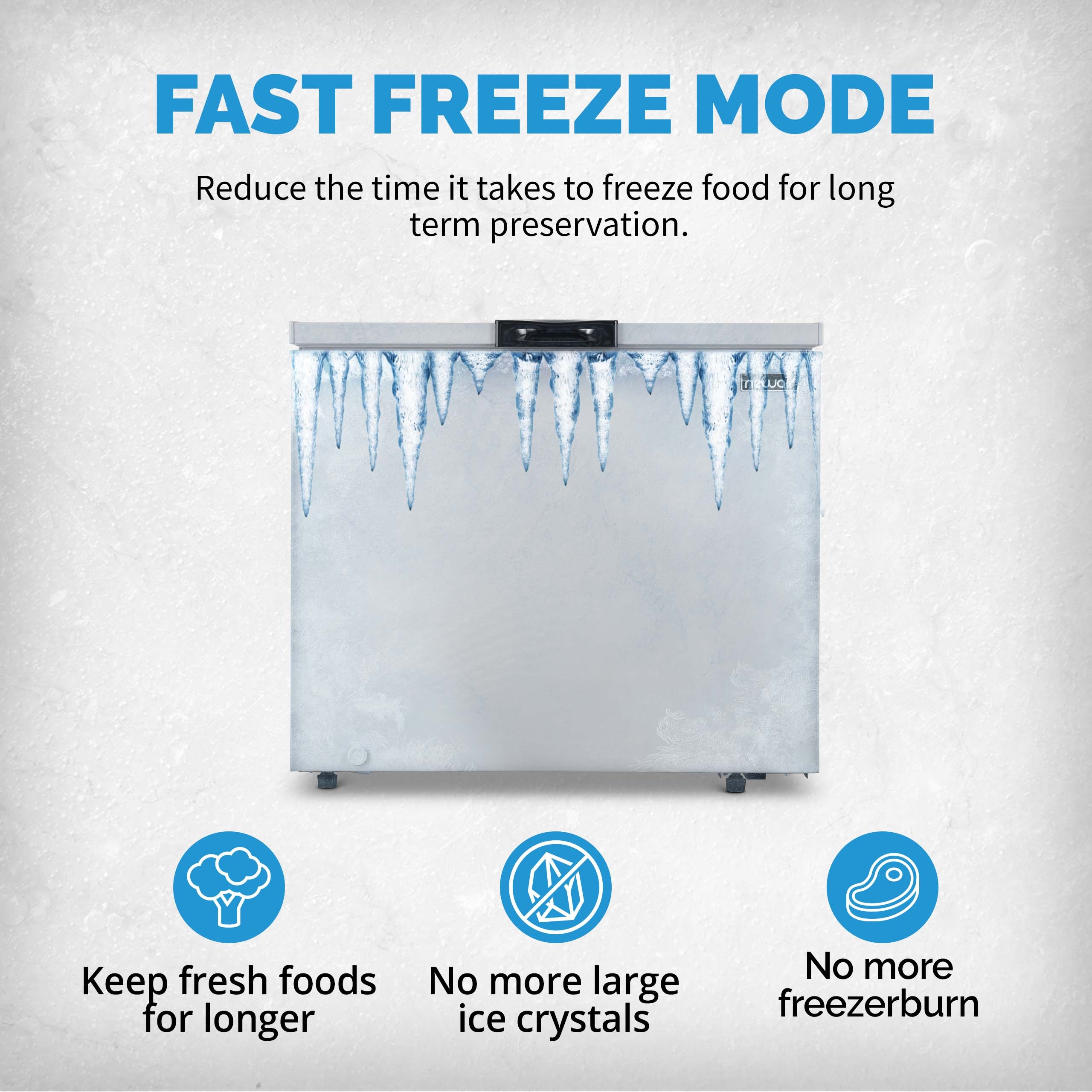 NewAir 6.7 Cu. Ft. Compact Chest Freezer in Cool Gray, Temperature Control, Fast Freeze Mode, Door Alarm, Wire Basket, Self-Diagnose Program, and LED Lighting
