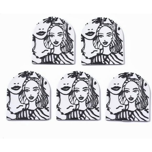 2 Pcs 3D Printed Cellulose Acetate(Resin) Pendants Half Oval with Woman Pendants Jewel White Pendants for Women Jewelry DIY Necklace Bracelet Craft Making 37x31.5x2.5mm Hole: 2mm