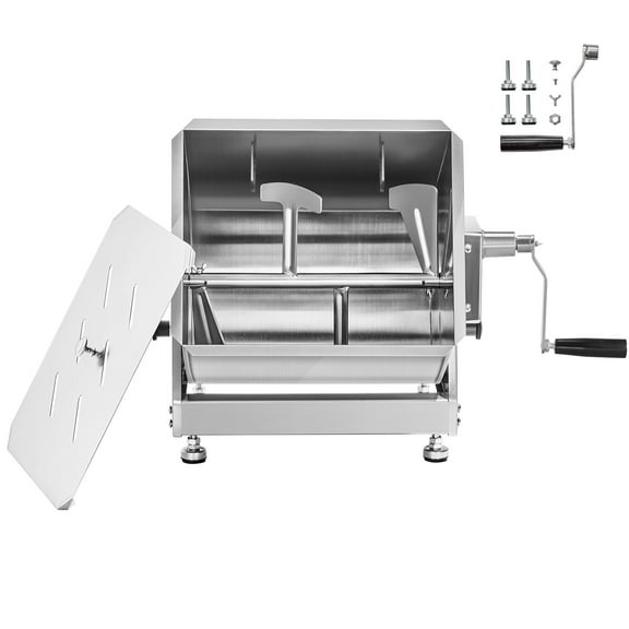 KFFKFF Manual Meat Mixer, 30L Capacity Meat Processing Equipment (Mixes Up to 30 lbs of Meat), Stainless Steel Mixer with Lid, Handle, and Gear Reducer, Sausage and Ground Meat Hand Mixer