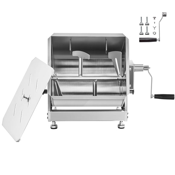KFFKFF Manual Meat Mixer, 30L Tilt Tank Meat Processing Equipment(Mixing Max 30LBS for Meat), Stainless Steel Meat Mixer, Sausage Mixer Machine with Lid Handle Gear Reducer