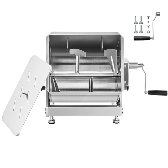 KFFKFF Mélangeur Manuel pour Viande, Réservoir Inclinable de 30 L Équipement de Transformation de Viande (Mélange Max 30 Lb pour Viande), Mélangeur de Viande en Acier Inoxydable, Machine à Sauces avec Couvercle Poignée Réducteur d'Engrenage