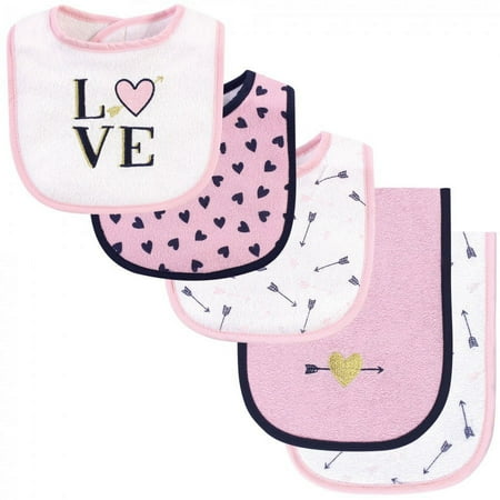 UPC: 0660168560671 | Hudson Baby Infant Girl Cotton Terry Bib and Burp Cloth Set 5pk  Love  One Size