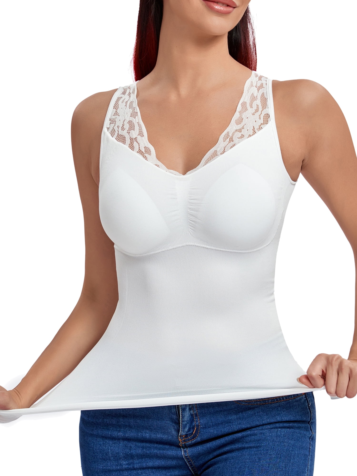 SLIMBELLE Womens Padded Camisole with Lace Cami Tummy Control