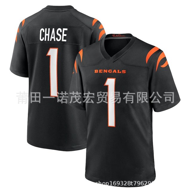 Bengals Football Jersey Embroidered Rugby Uniform 1#Chase 9#Burrow 85# Replica Player Name Jersey