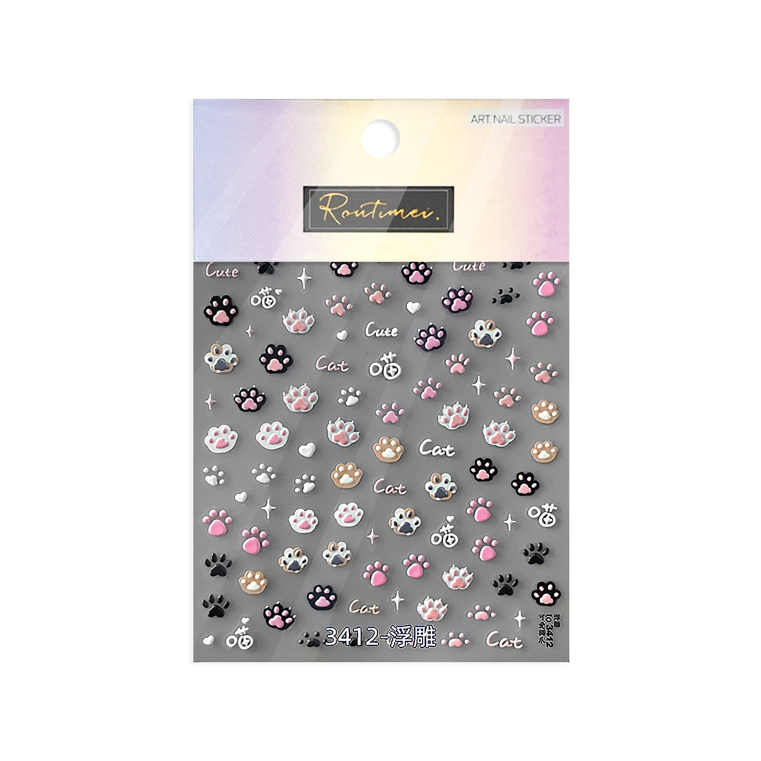 1pcs Cute Cat Claw 3D Jelly Relief Nail Stickers 3D Adhesive Stickers For Nails DIY Japanese Kawaii Slider Nail Art Decorations