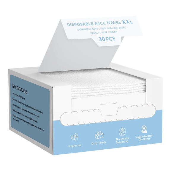 30 Count XXL Disposable Face Towels, 100% Biobased Face Towels Disposable, Clean Facial Towels , Super Soft and Thick Dry Wipes Club