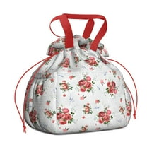 Pioneer Flower Floral Print Pattern Drawstring Lunch Bag Women - Drawstring Lunch Bag Insulated for Work Office - Stain-Resistant Large Lunchbags for Women with Multi-Pockets