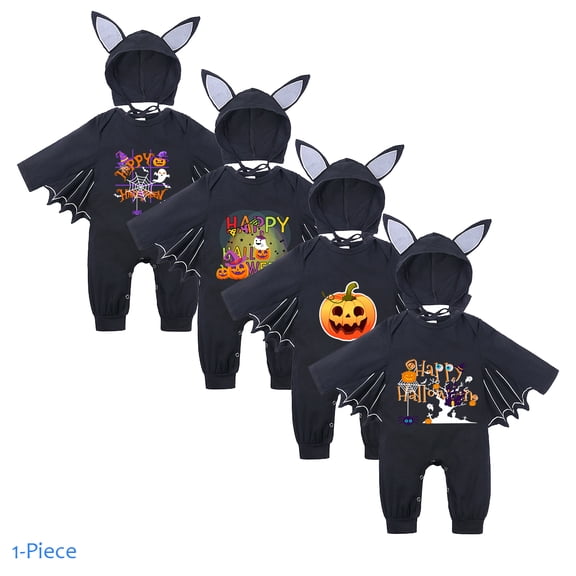 Emy Dola Unisex Baby Halloween Bat Wings Romper with Hat Set 3-24M Newborn Infant Cotton Skeleton Spider Graphic Jumpsuit Outfits-1pcs