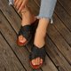 thumbnail image 4 of Zapatos Casuales Versátiles Plus-Size Estilo Bohemio Cómodos Tejidos Correa de Envoltura Respirables Sandalias Planas para Primavera / Verano, 4 of 9